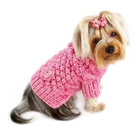 Pink Bobble Stitch Turtleneck Hand Knitted Sweater - XL