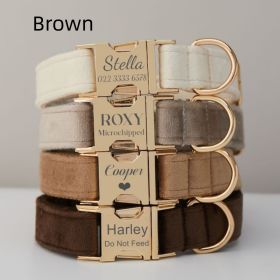Multiple Colour Velvet Personalise Dog Collar Leash Set With Bow (Option: Brown-XS)
